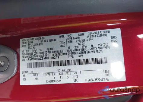 2021 Ford Escape Se Hybrid z USA, uszkodzony, nr VIN 1FMCU9BZ6MUB20249